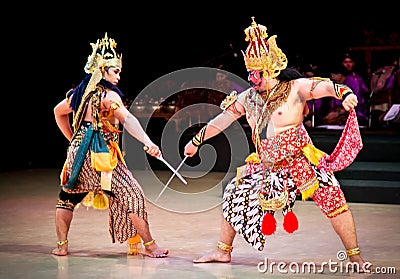 Actors of Ramayana ballet performs at Prambanan temple in Yogya Editorial Stock Photo