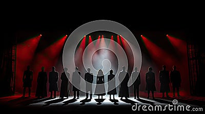 actors silhouettes stage lights Cartoon Illustration