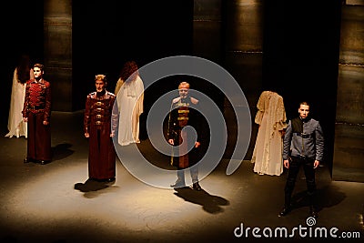 Actors on Stage, Theater Interior, Drama Play - McBeth, Shakespeare Editorial Stock Photo