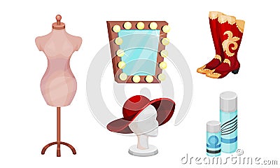 Actress and Actor Dressing or Makeup Room Attributes Vector Set Vector Illustration