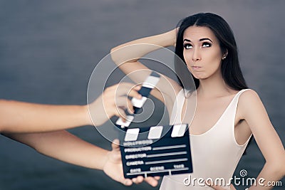 Actress Thinking About Next Line During Movie Shoot Stock Photo