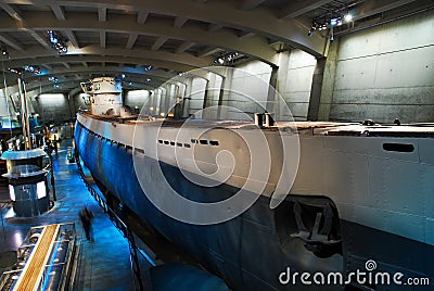 An actual captured Nazi U-boat on display, Museum of Science and Industry, Chicago Editorial Stock Photo