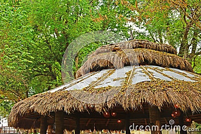 Acuaverde Beach Resort reception hut roof facade in Laiya, Batangas, Philippines Editorial Stock Photo