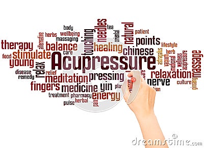 Acupressure word cloud and hand writing concept Stock Photo