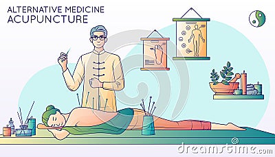 Acupuncture Alternative Medicine Composition Vector Illustration