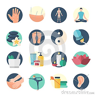 Acupuncture Flat Icon Set Vector Illustration