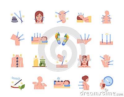 Colorful acupuncture icons set vector Vector Illustration