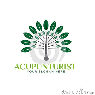 Acupuncture logo design tree Vector Illustration