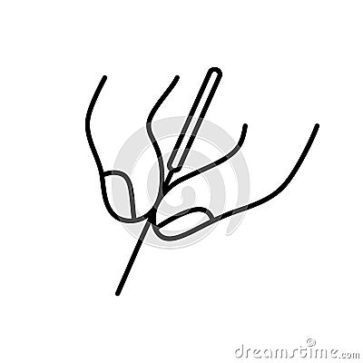 Acupuncture logo. Linear icon of two fingers hold needle. Black simple illustration of alternative medicine and reflexology. Vector Illustration