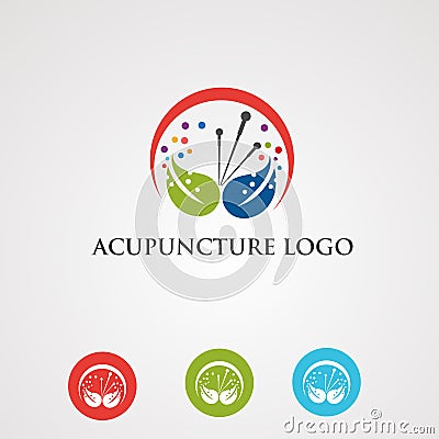 Acupuncture logo vector with leaf and digital concept for company Vector Illustration