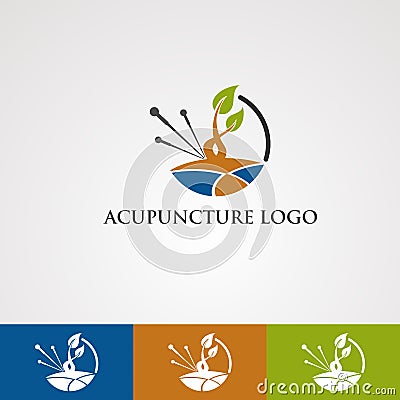 Acupuncture logo vector with leaf and earth concept, element,template for company Vector Illustration