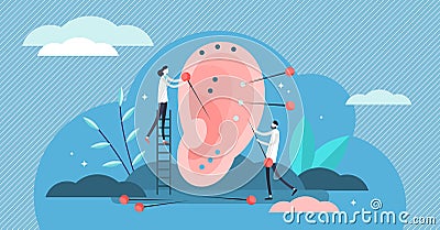 Acupuncture vector illustration. Flat tiny needle therapy persons concept. Vector Illustration