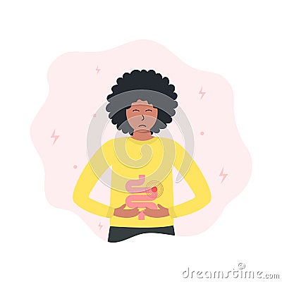 Acute abdominal pain. Menstruation period in women or an unhealthy stomach Vector Illustration