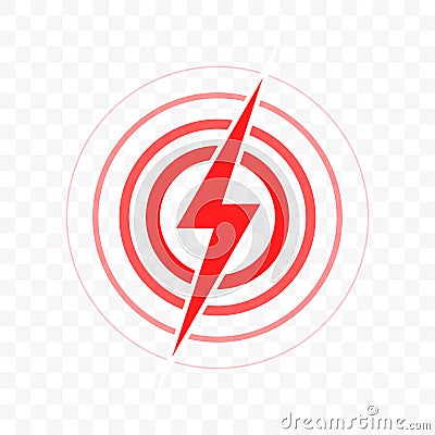 Acute joint pain or throat pain target red circle with vector thunder flash icon, pain localization spot of sore hurt and ache of Vector Illustration