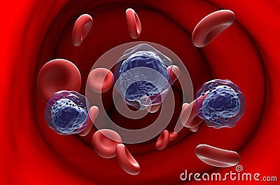 Acute myeloid leukemia (AML) cells in blood flow - section view 3d illustration Stock Photo