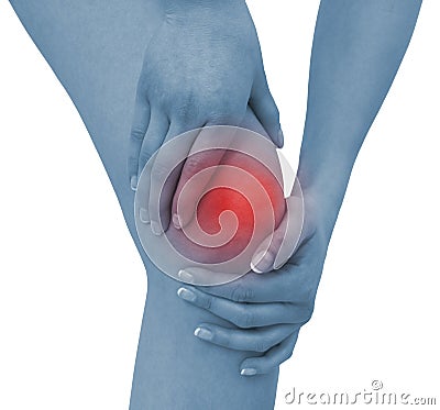 Acute pain in a woman knee Stock Photo