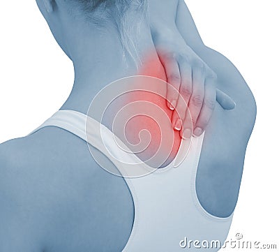 Acute pain in a woman neck Stock Photo