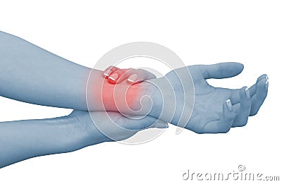 Acute pain in a woman wrist Stock Photo