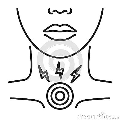 Acute sore throat black line icon. Inflammation larynx. Health problem. Sign for web page, mobile app, banner Vector Illustration