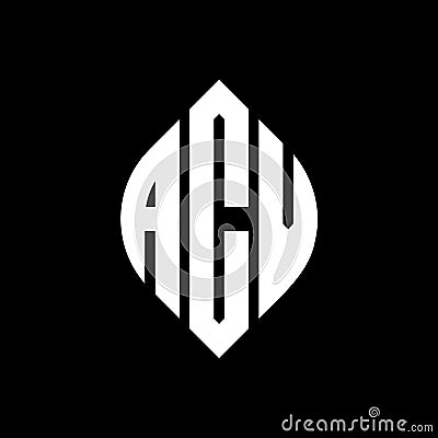 ACV circle letter logo design with circle and ellipse shape. ACV ellipse letters with typographic style. The three initials form a Vector Illustration