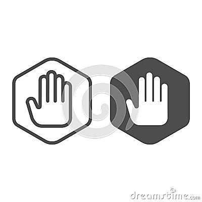 Ad blocker line and solid icon. Shield with hand block. World wide web vector design concept, outline style pictogram on Vector Illustration