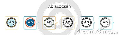 Ad blocker vector icon in 6 different modern styles. Black, two colored ad blocker icons designed in filled, outline, line and Vector Illustration