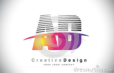 AD A D Letter Logo Design With Creative Lines and Swosh in Purple Brush Color. Vector Illustration