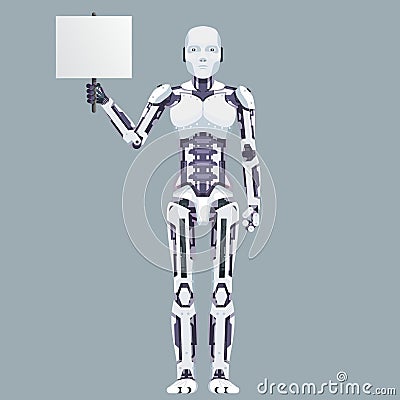 Ad poster in hand robot android technology science fiction future 3d design vector illustration Vector Illustration
