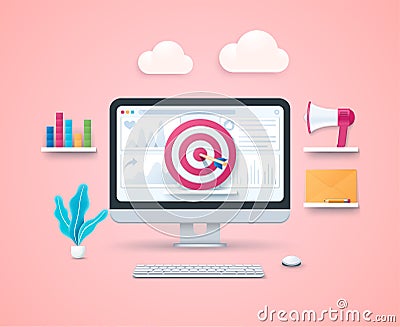 Ad targeting concept in 3D style Vector Illustration