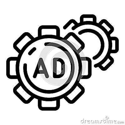 Ad and two cogwheels icon, outline style Vector Illustration