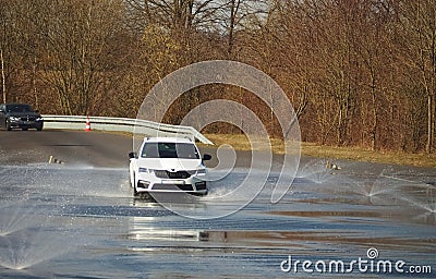 Car at ADAC driving safety aquaplaning training Editorial Stock Photo