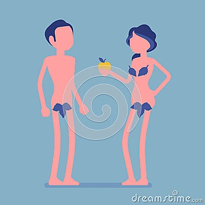 Adam and Eve, Bible first man and woman Vector Illustration