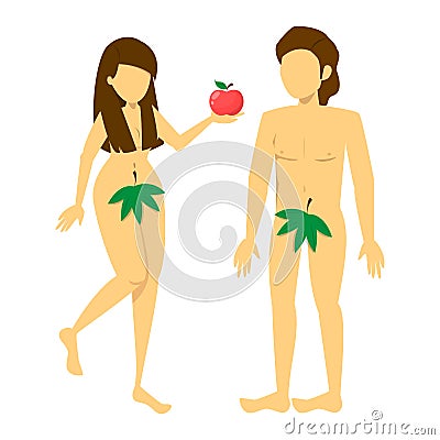 Adam and Eve characters. Naked female with leaf Stock Photo