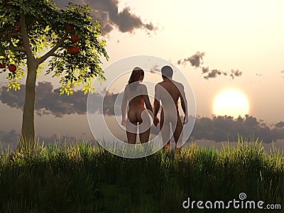 Adam and Eve in eden Stock Photo