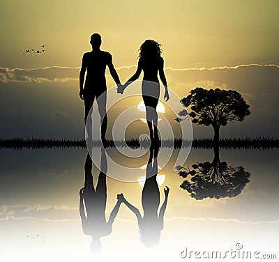 Adam and Eve in the eden Stock Photo