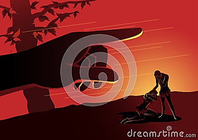 Adam and Eve Expelled Vector Illustration