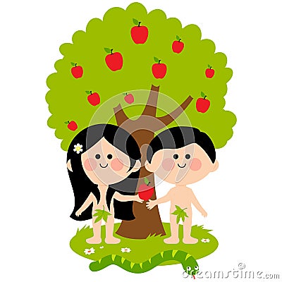 Adam and Eve under an apple tree. Vector Illustration Vector Illustration