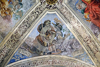 Adam, fresco in Strozzi Chapel by Filippino Lippi, Santa Maria Novella Principal Dominican church in Florence Editorial Stock Photo