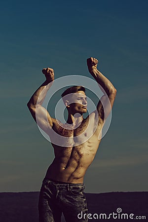 Adam with glitter on bare chest. Stock Photo