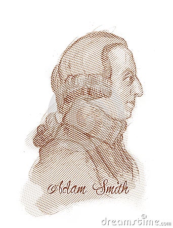 Adam Smith Engraving Style Sketch Portrait Editorial Stock Photo