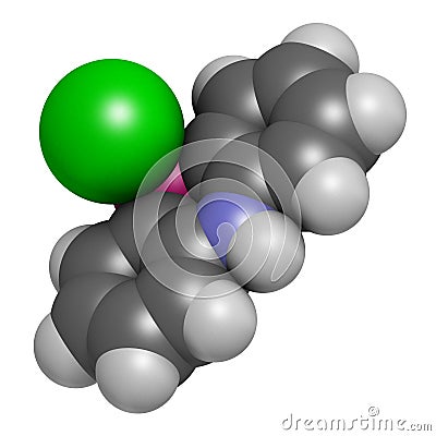 Adamsite or DM riot control agent. 3D rendering. Atoms are represented as spheres with conventional color coding: hydrogen white Stock Photo