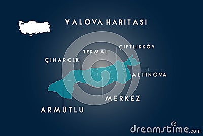 Yalova districts map, Turkey Stock Photo