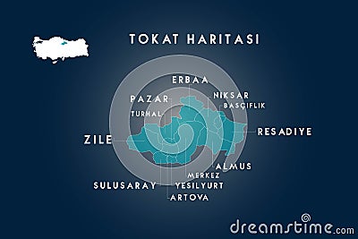 Tokat districts erbaa, pazar, turhal, zile, sulusaray, artova, yesilyurt, almus, resadiye, basciftlik, niksar map, Turkey Stock Photo