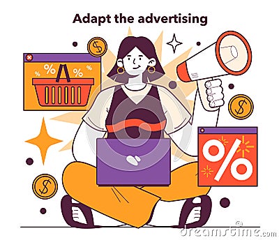 Adapt the advertising. Effective marketing strategy in conditions Vector Illustration