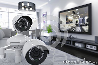 Adapt security camera settings using app-controlled smartphone technology to enhance wireless security and emergency response. Cartoon Illustration