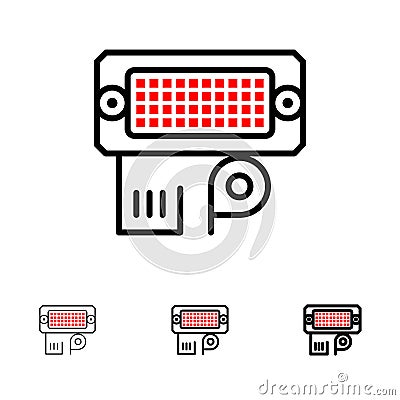 Adapter, Connection, Data, Input Bold and thin black line icon set Vector Illustration
