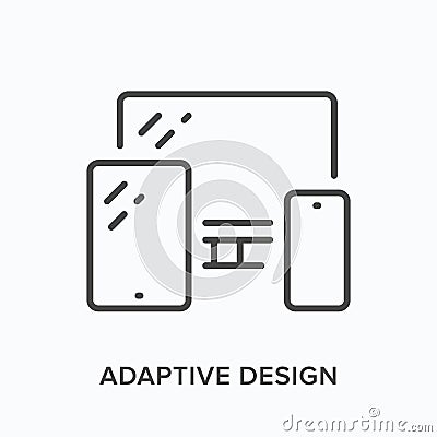 Adaptive design line icon. Vector outline illustration of computer, smartphone and tablet. Flexible mobile platform Vector Illustration