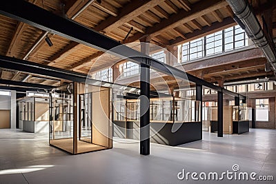 adaptive reuse project with a modern design approach to transform an old building into a showroom or office space Stock Photo
