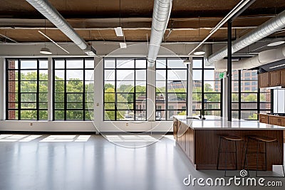 adaptive reuse project with modern and sleek design, featuring large windows and open floor plan Stock Photo