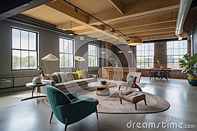 adaptive reuse and renovation project combining vintage furniture with modern amenities Stock Photo